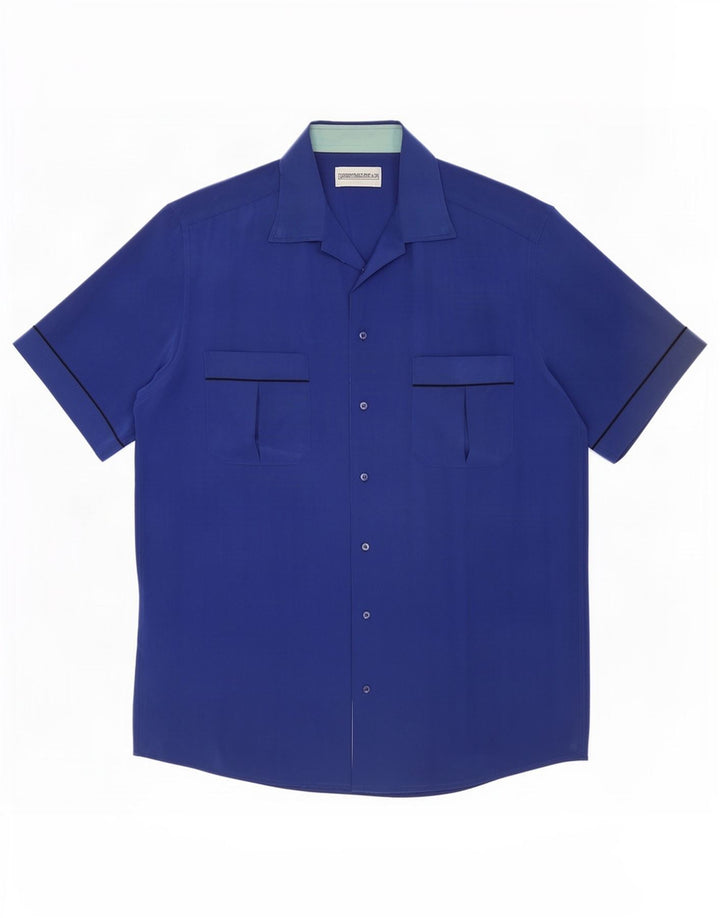 Camisa masculina de manga curta Pancaldi & B seda azul médio