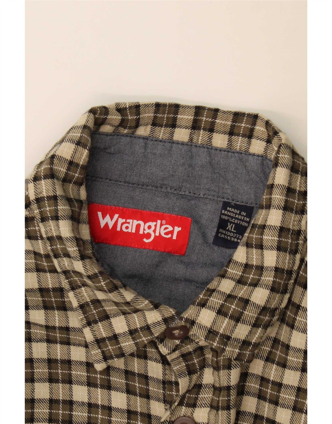 Camisa masculina de flanela Wrangler XL cáqui xadrez algodão