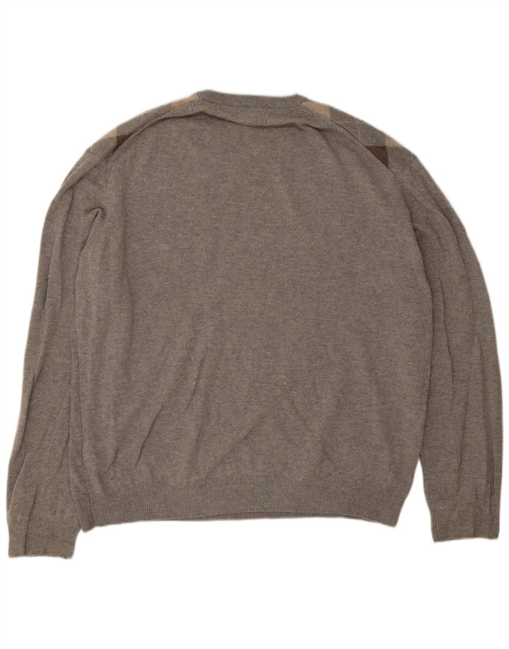 Suéter masculino Marks & Spencer com decote em V 2XL cinza Argyle/Diamante