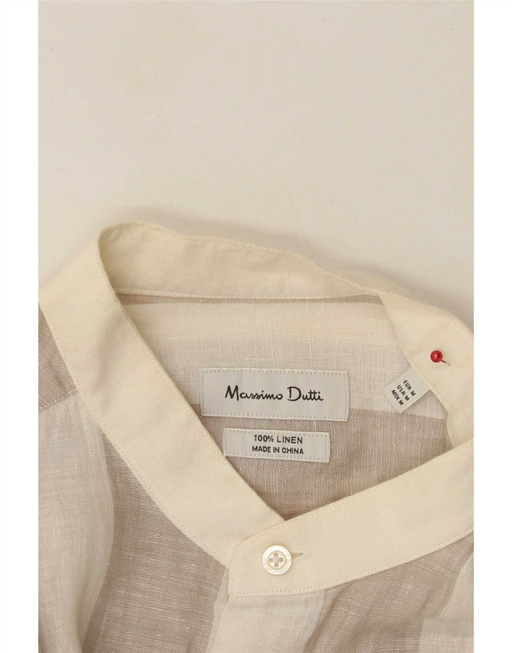 Camisa masculina Massimo Dutti de linho listrado bege médio