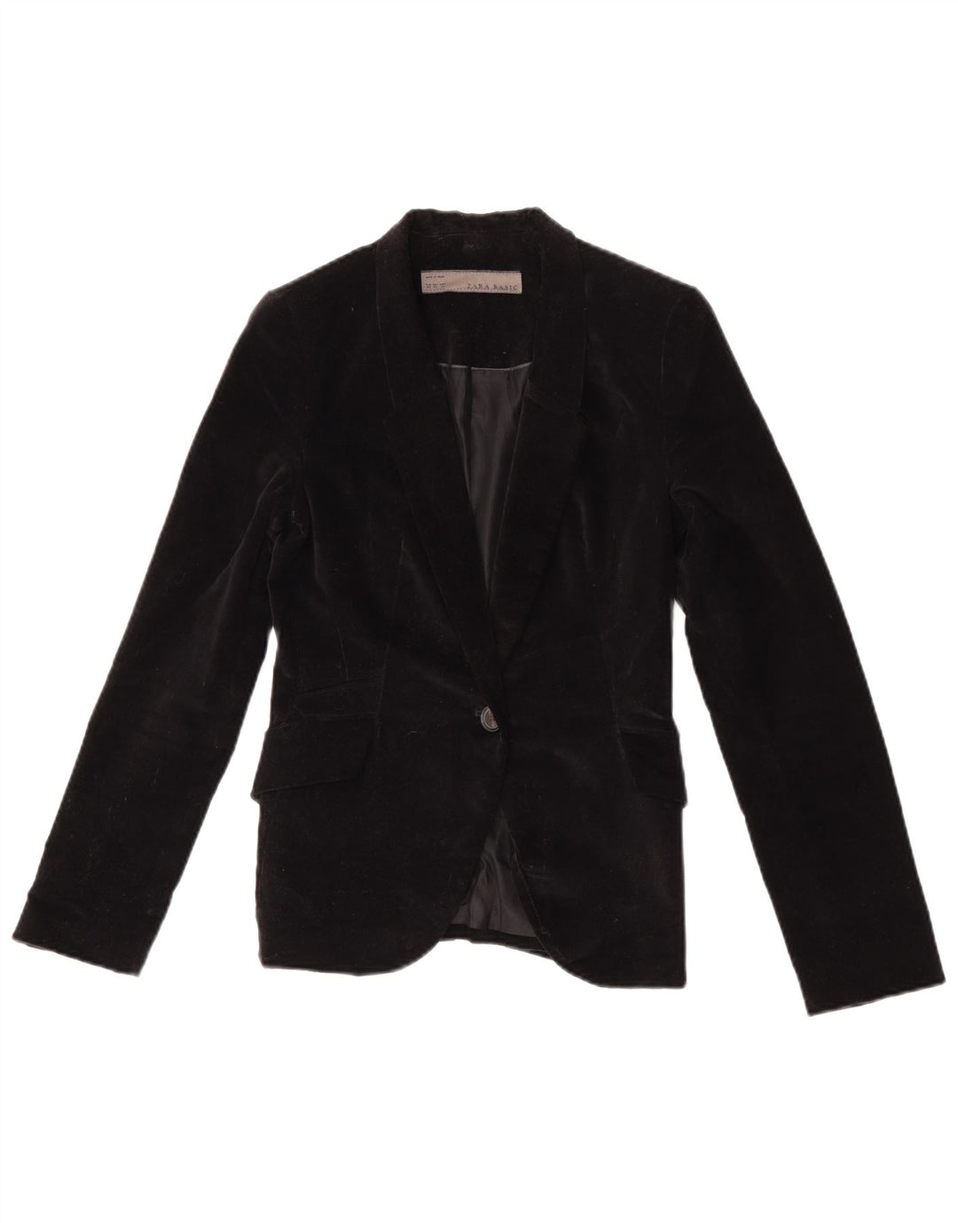 Zara Jaqueta blazer feminina de veludo com 1 botão Reino Unido 6 XS preta