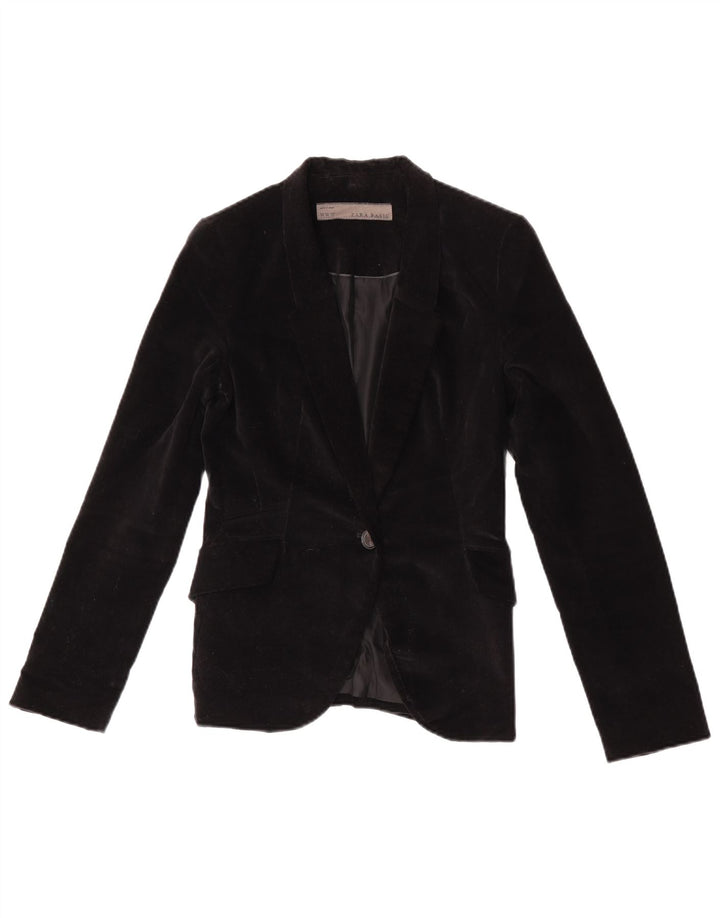 Zara Jaqueta blazer feminina de veludo com 1 botão Reino Unido 6 XS preta
