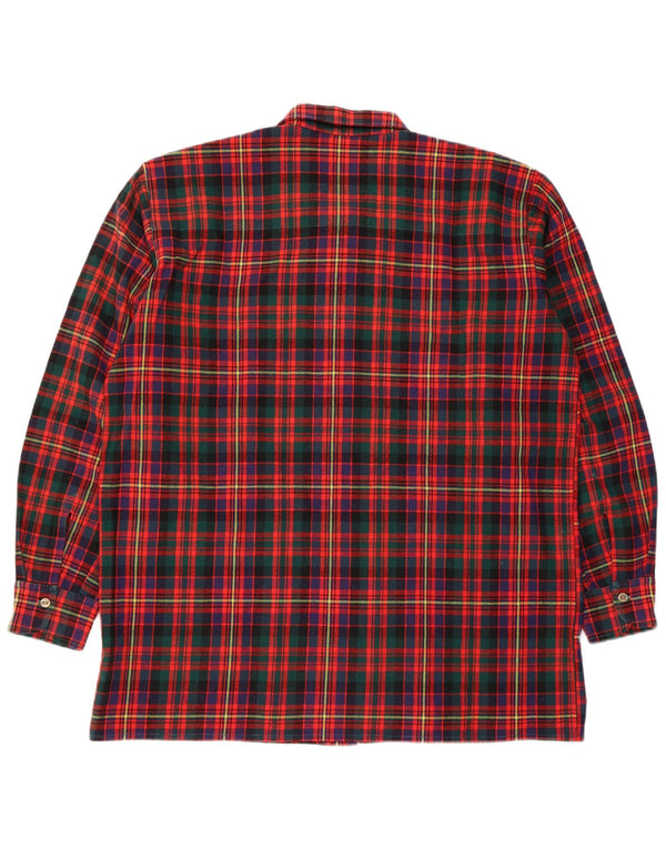 Camisa masculina vintage de flanela média xadrez vermelha