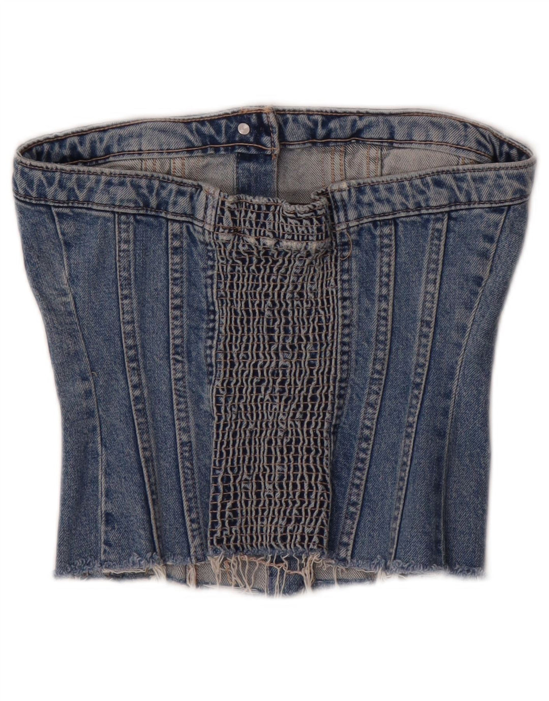 Top espartilho jeans sem alças feminino Zara Reino Unido 8 algodão azul pequeno