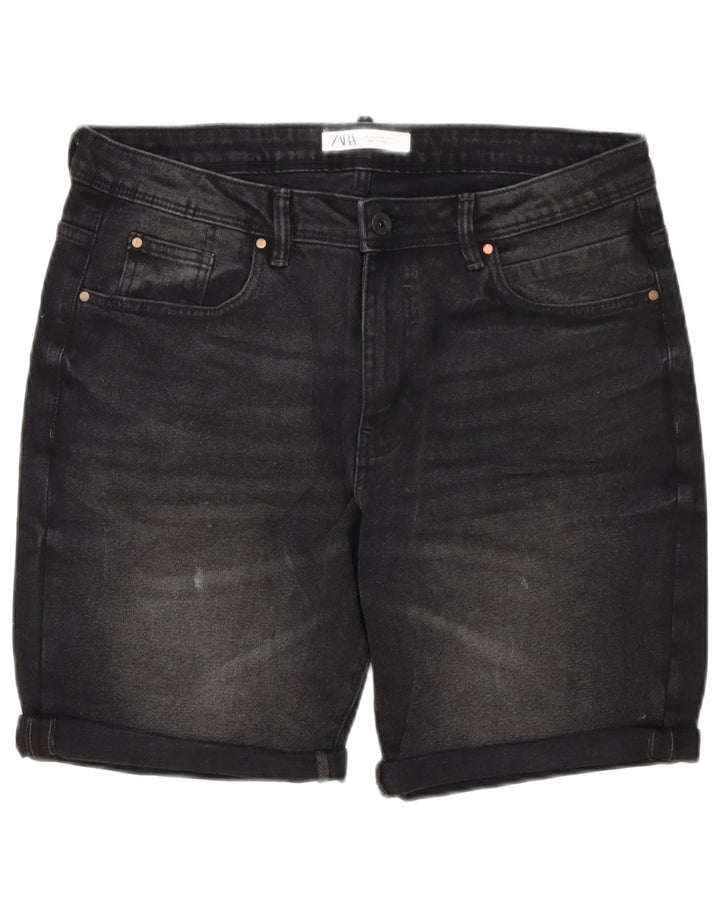 Zara Mens Denim Shorts EU 44 Grande W34 Algodão Preto