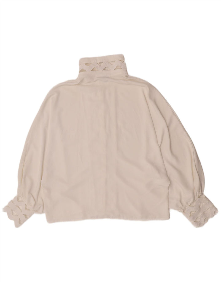 Blusa feminina vintage UK 14 grande poliéster branco