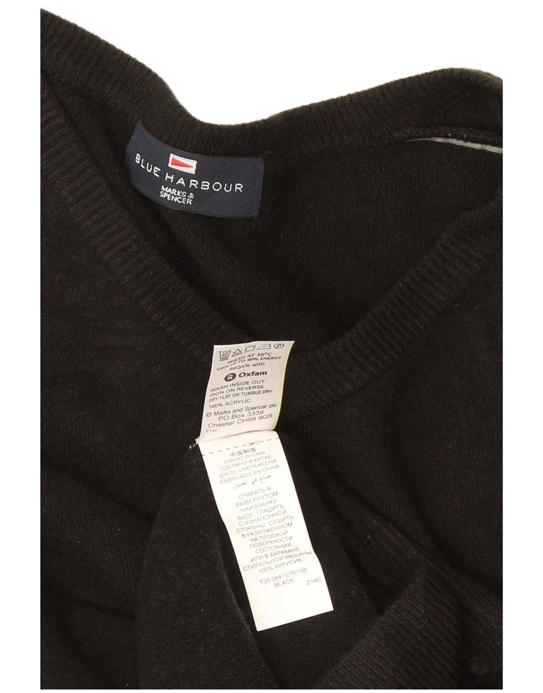 Suéter masculino Marks & Spencer Blue Harbor com decote em V médio preto
