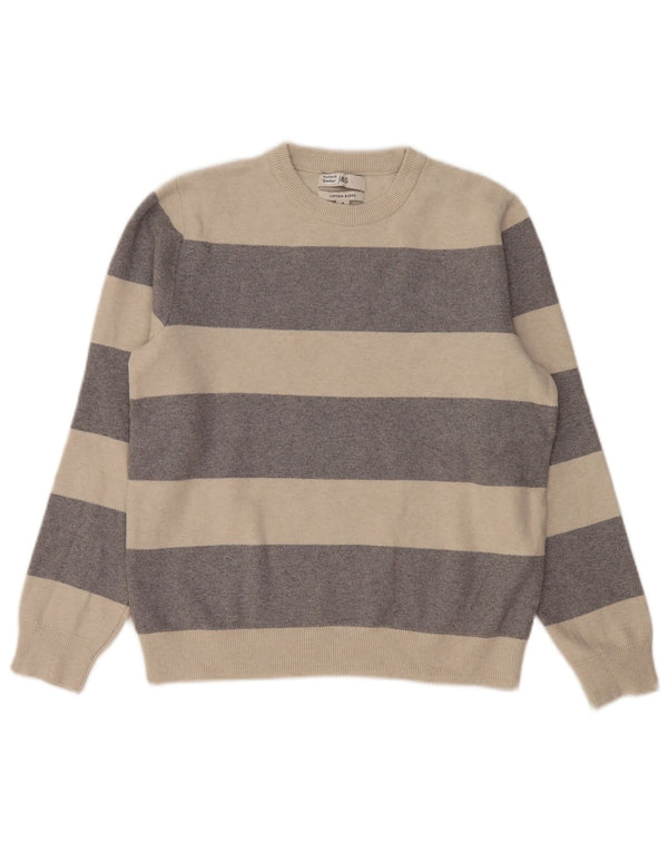 Suéter feminino Marks & Spencer com gola redonda UK 14 listrado cinza médio