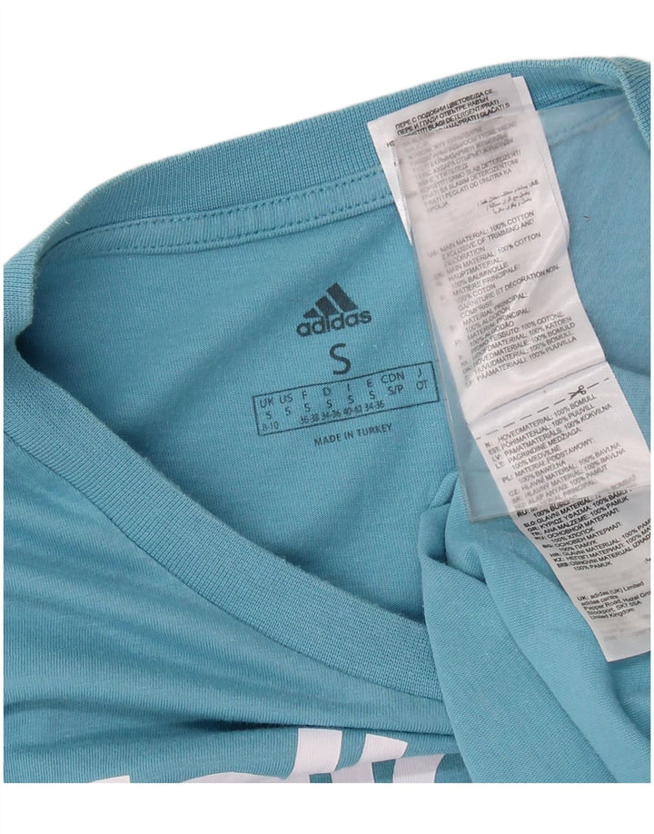 ADIDAS Womens Graphic T-Shirt Top UK 8/10 Pequeno Azul Algodão