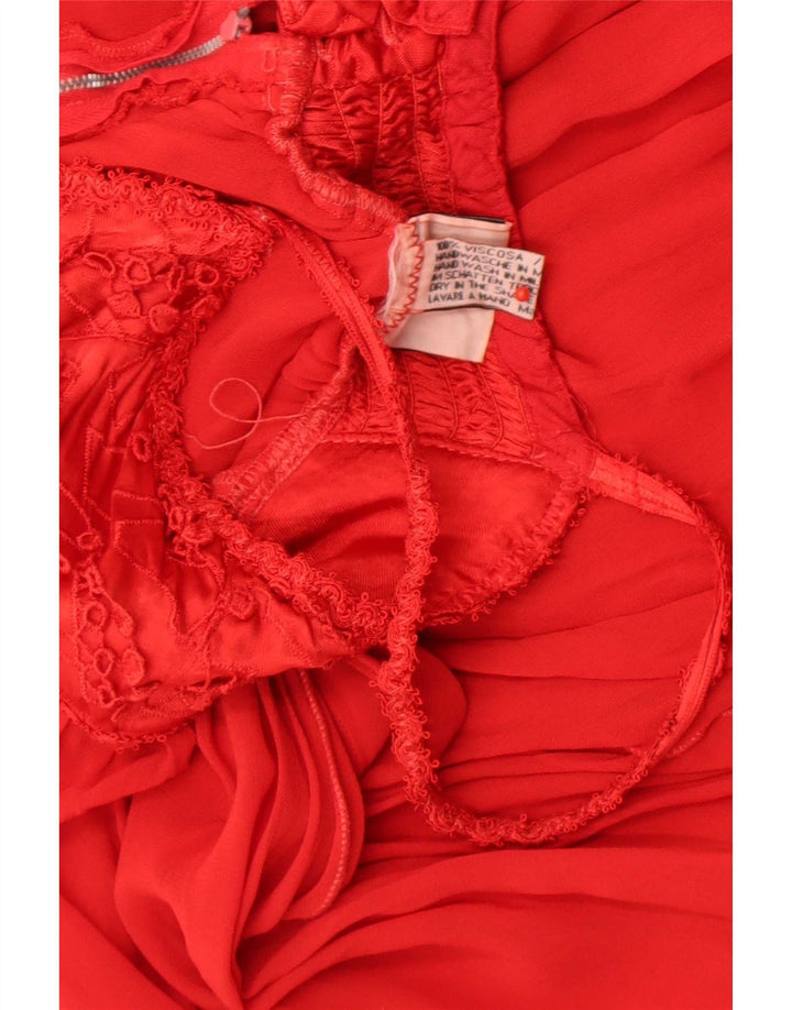 Vestido feminino Pezzi Pazzi sem mangas em camadas UK 12 viscose vermelha média