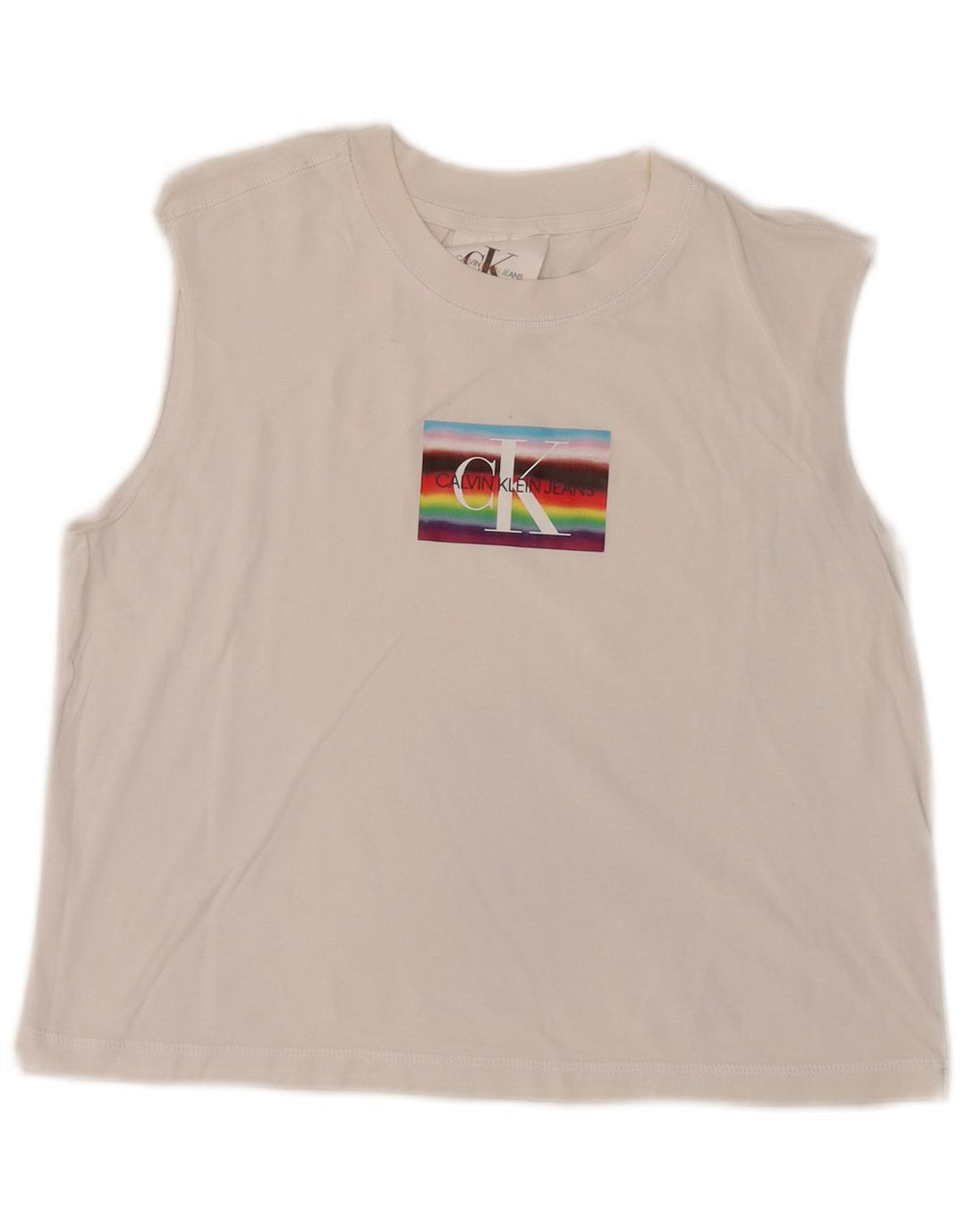 Calvin Klein Feminino Crop Graphic Vest Top UK 12 Médio Branco