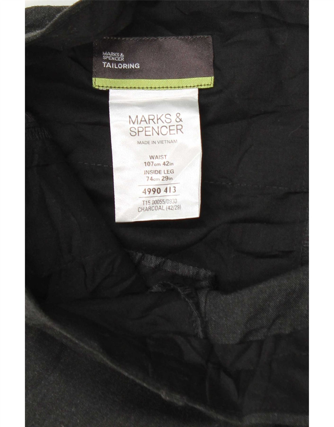 Calça masculina de terno cônico Marks & Spencer W42 L29 poliéster cinza