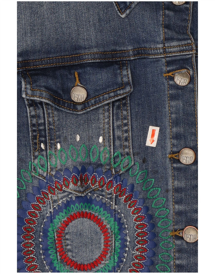 Jaqueta jeans feminina Desigual com corte gráfico EU 42 poliéster azul grande
