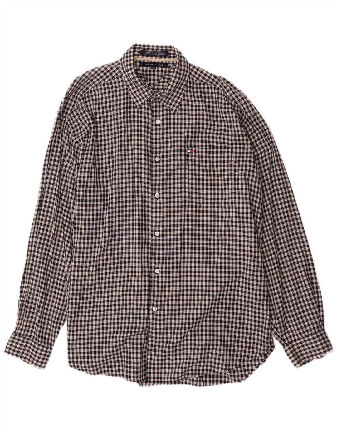 Camisa masculina TOMMY HILFIGER XL de algodão xadrez preto