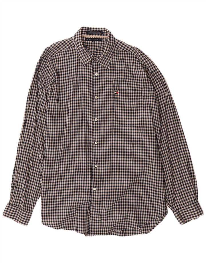 Camisa masculina TOMMY HILFIGER XL de algodão xadrez preto