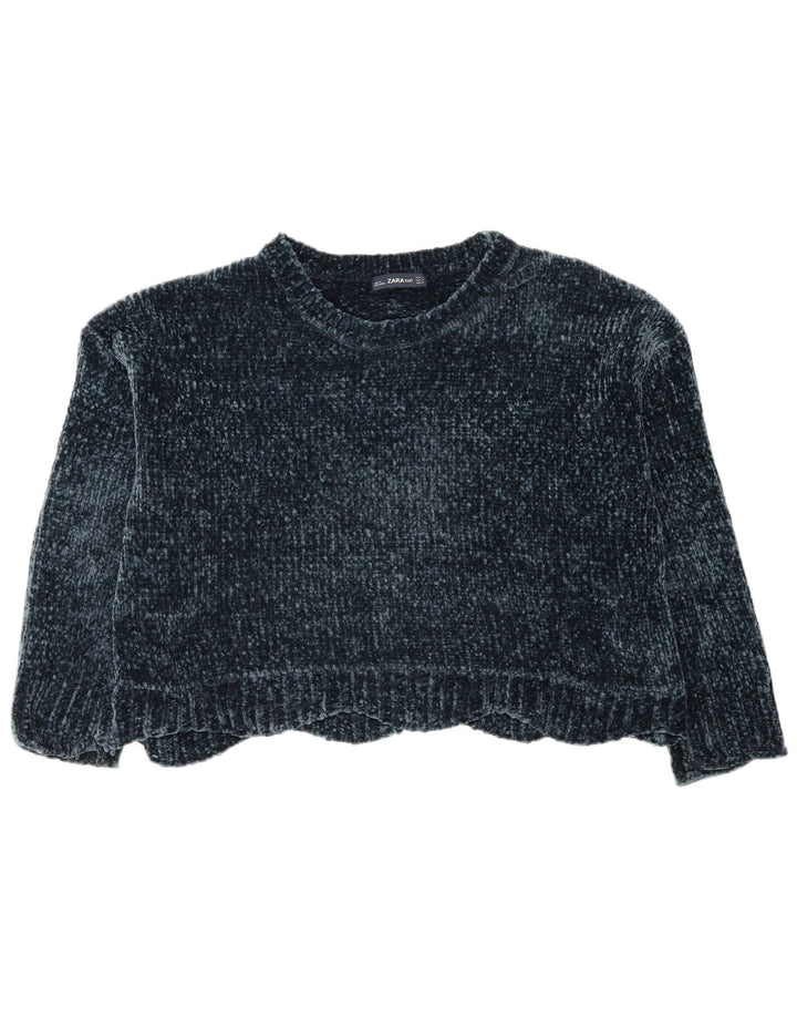 Zara Suéter feminino oversized com gola redonda Reino Unido 14 médio azul marinho