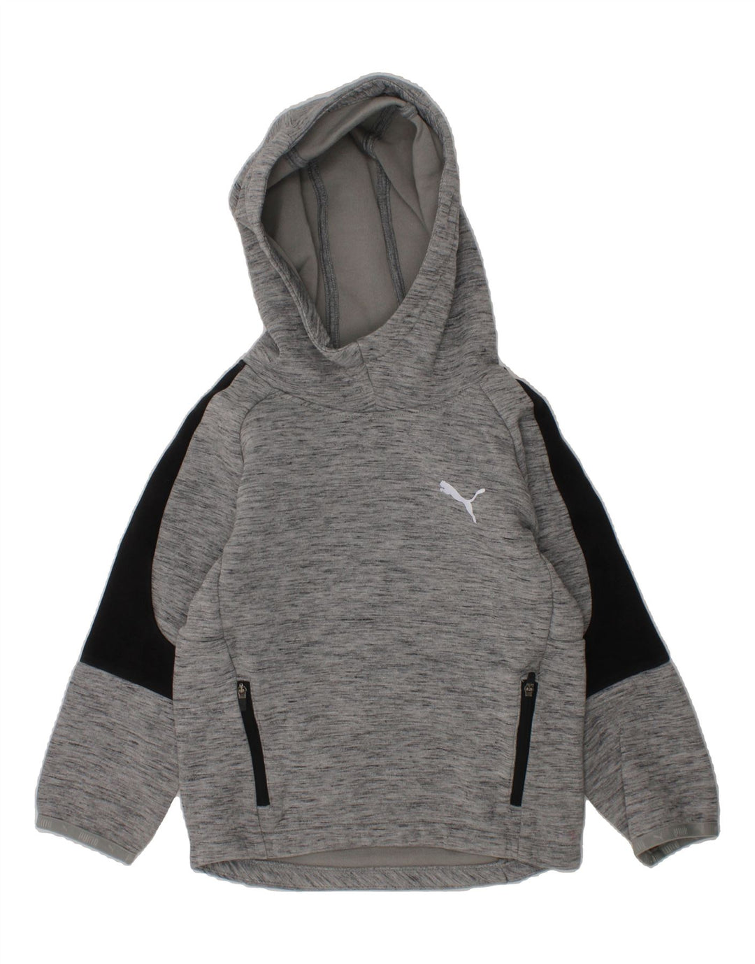 PUMA Girls Hoodie Jumper 5-6 Years Grey Colourblock Cotton Vintage Puma and Second-Hand Puma from Messina Hembry 