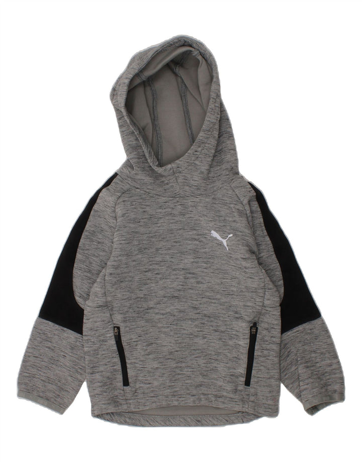 PUMA Girls Hoodie Jumper 5-6 Years Grey Colourblock Cotton Vintage Puma and Second-Hand Puma from Messina Hembry 