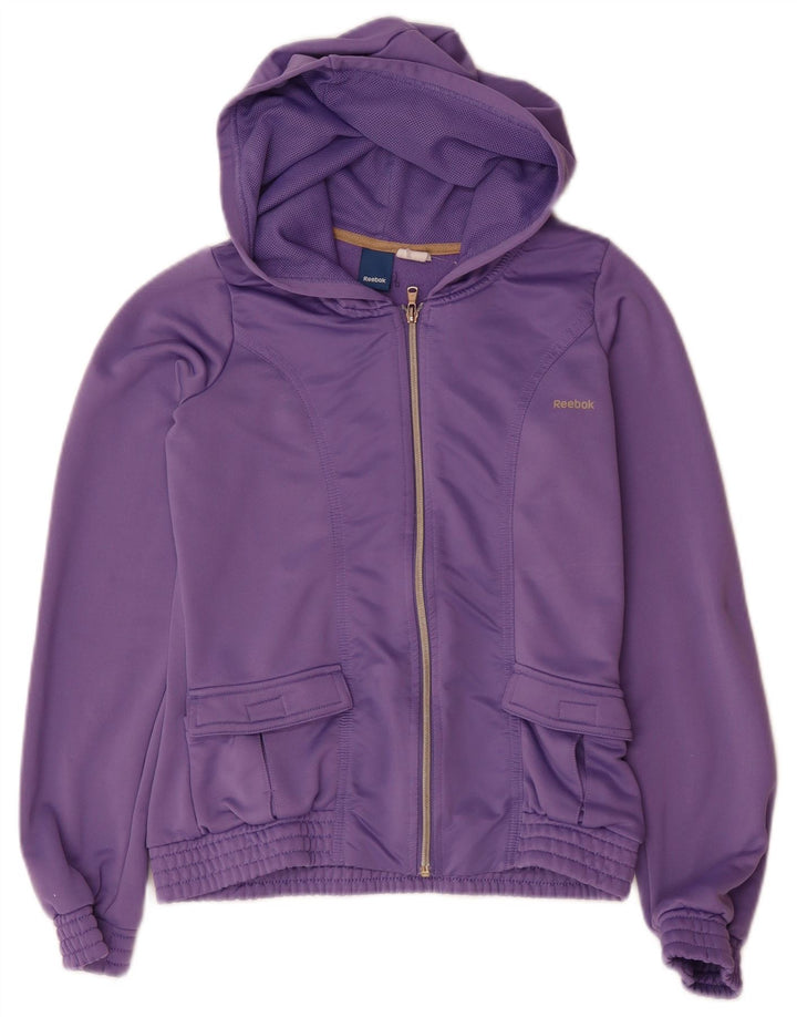 Suéter Reebok feminino com capuz e zíper UK 12 poliéster roxo médio