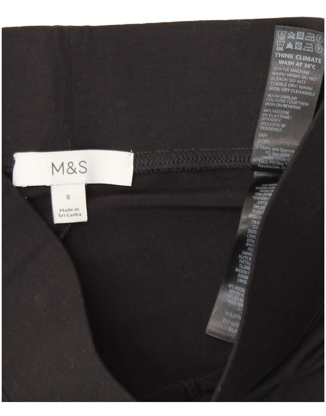 Leggings femininas Marks & Spencer Reino Unido 8 pequenas viscose preta