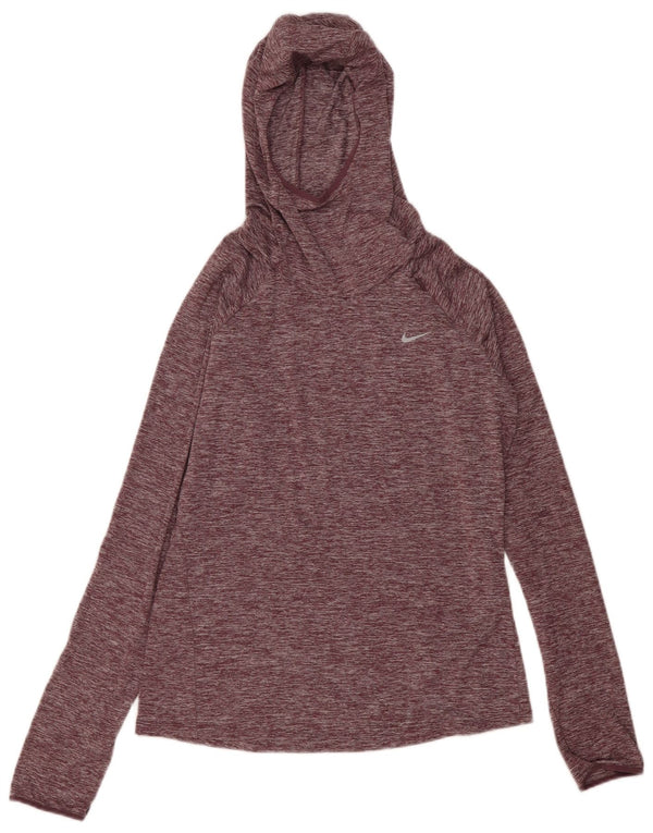 Nike Womens Dri Fit Running Top Manga Longa Reino Unido 14 Médio Borgonha Flecked