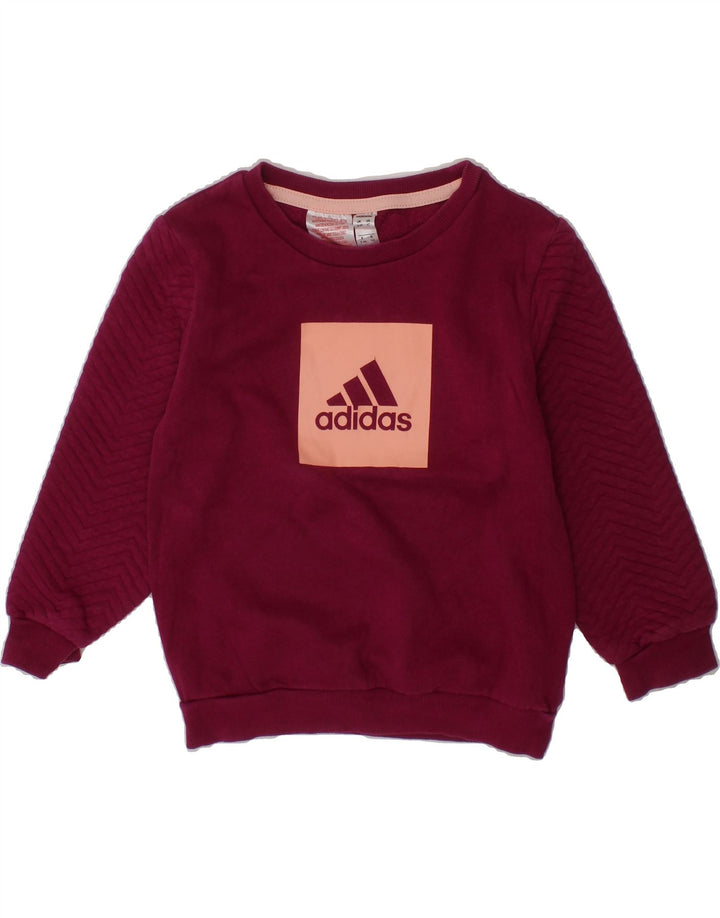 ADIDAS Girls Graphic Sweatshirt Jumper 3-4 Years Burgundy Cotton Vintage Adidas and Second-Hand Adidas from Messina Hembry 