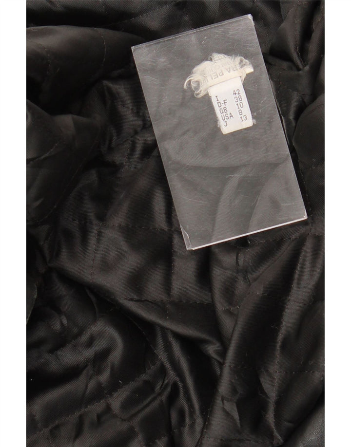 Jaqueta de couro superdimensionada feminina VINTAGE UK 10 pequena preta