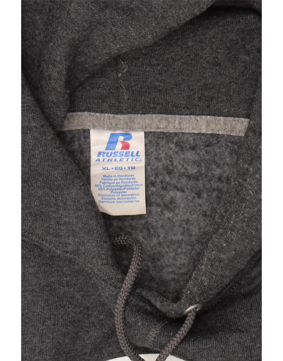 RUSSELL ATHLETIC Mens Graphic Hoodie Jumper XL Grey Cotton Vintage Russell Athletic and Second-Hand Russell Athletic from Messina Hembry 