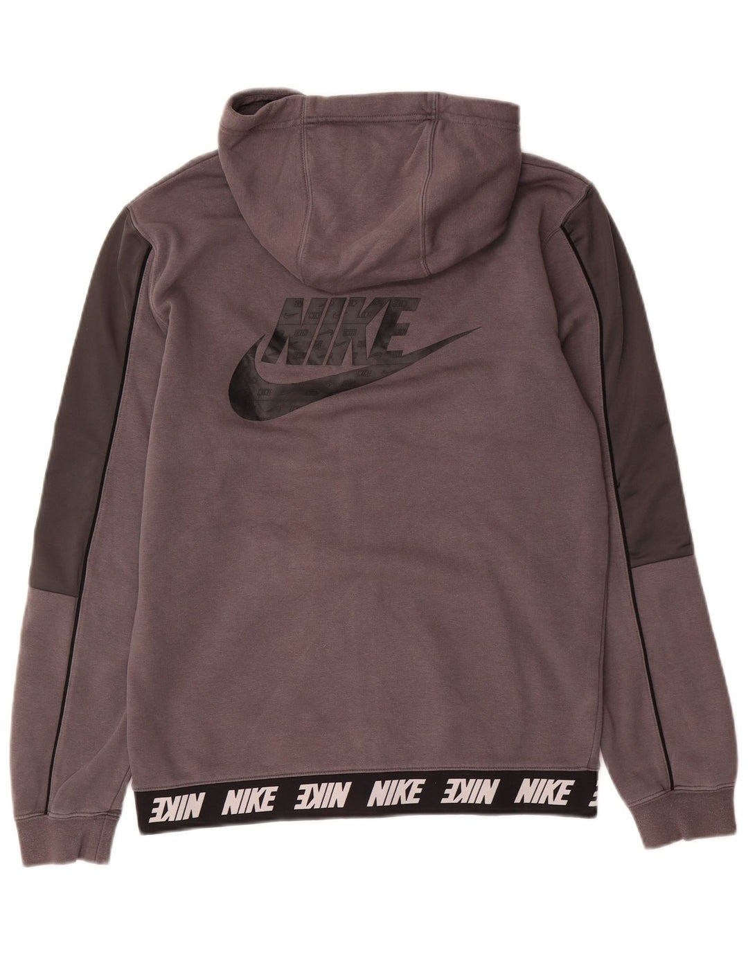 Suéter masculino NIKE com capuz e zíper gráfico pequeno cinza colorblock algodão