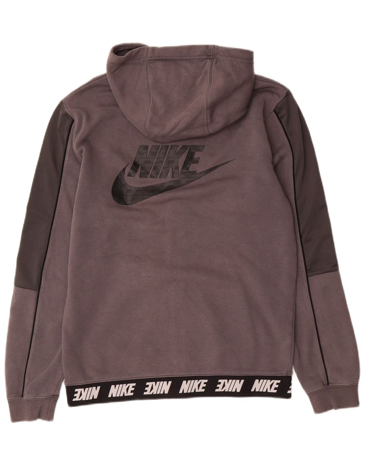 Suéter masculino NIKE com capuz e zíper gráfico pequeno cinza colorblock algodão