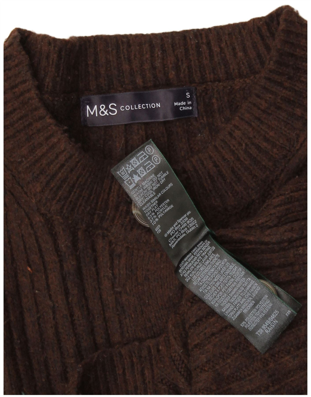 Suéter feminino Marks & Spencer Crop Cardigan Reino Unido 10 pequeno poliéster marrom
