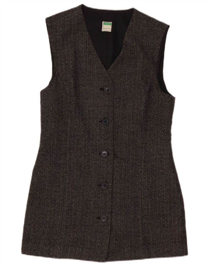 Jaqueta blazer Longline feminina BENETTON Reino Unido 10 listras cinza pequenas