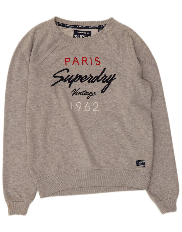 Suéter gráfico feminino Superdry UK 10 pequeno cinza manchado