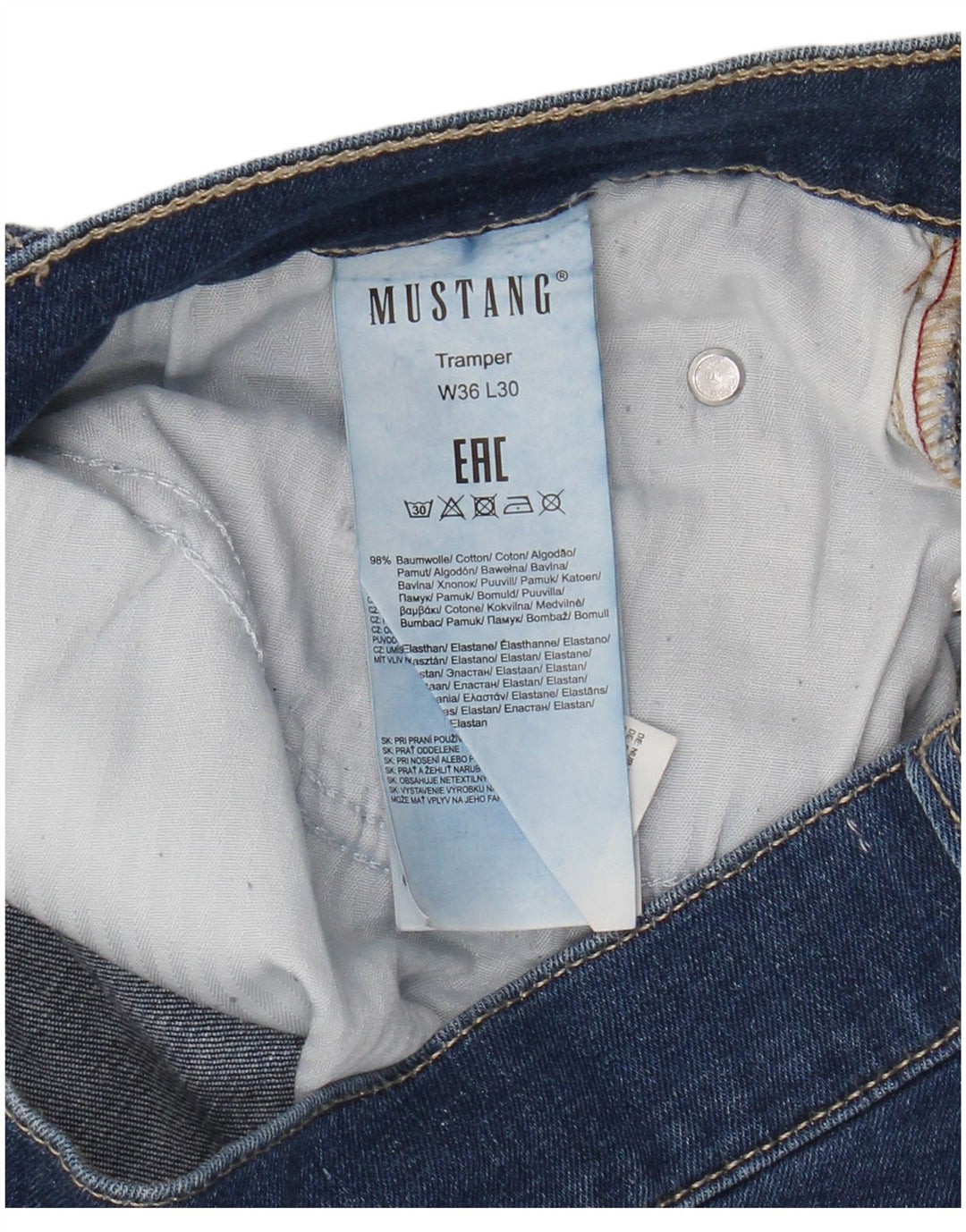 Mustang Mens Tramper Straight Jeans W36 L30 Azul Algodão