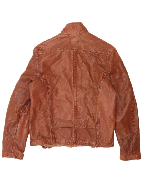 Jaqueta de couro reversível masculina vintage UK 40 grande marrom