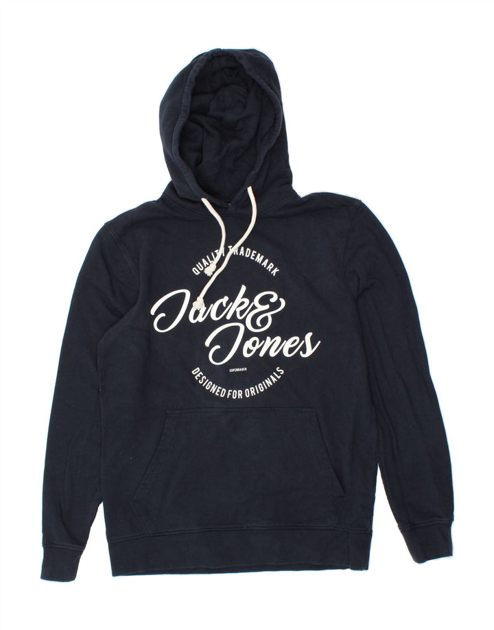 JACK & JONES Mens Graphic Hoodie Jumper Large Navy Blue Cotton Vintage Jack & Jones and Second-Hand Jack & Jones from Messina Hembry 