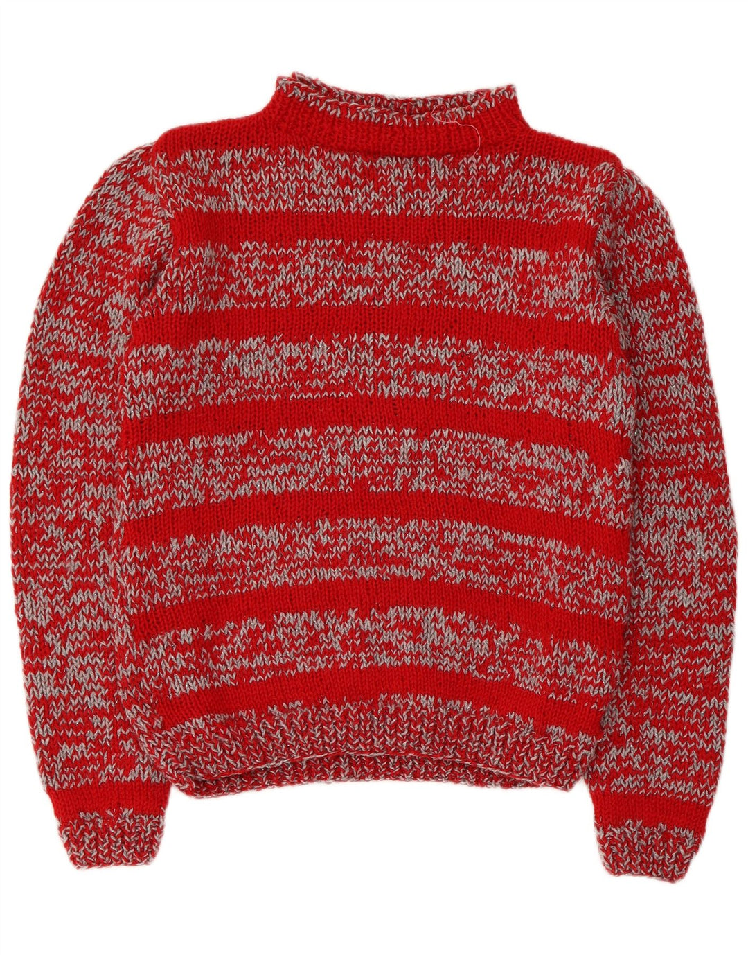 Suéter feminino vintage com gola tartaruga Reino Unido 14 listrado vermelho médio