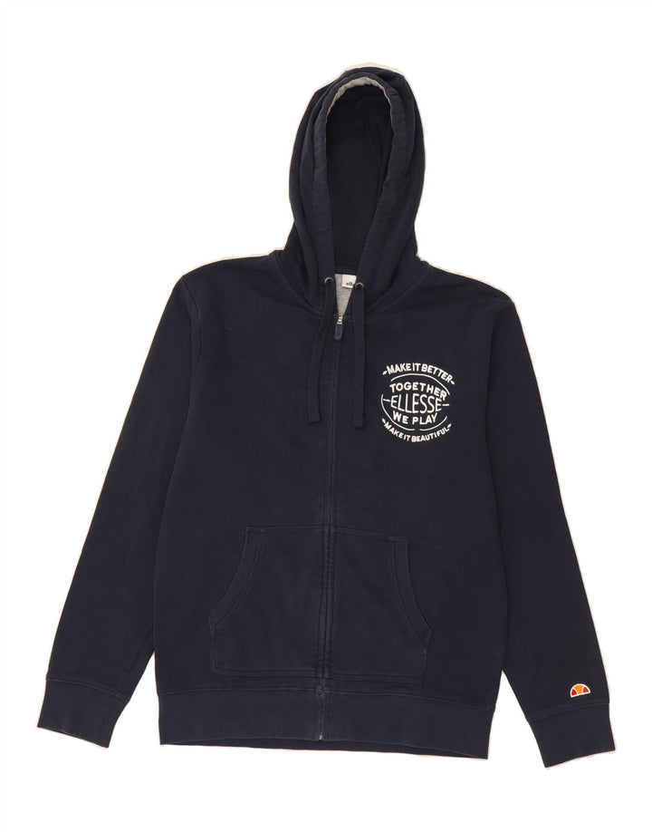 ELLESSE Mens Graphic Zip Hoodie Sweater Large Navy Blue Cotton Vintage Ellesse and Second-Hand Ellesse from Messina Hembry 