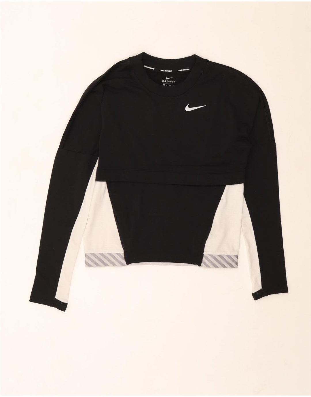 Top de corrida feminino Nike manga comprida UK 6 XS preto colorblock poliéster