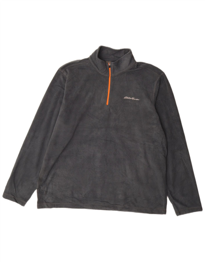 Eddie Bauer Suéter masculino de lã com zíper e gola XL poliéster cinza