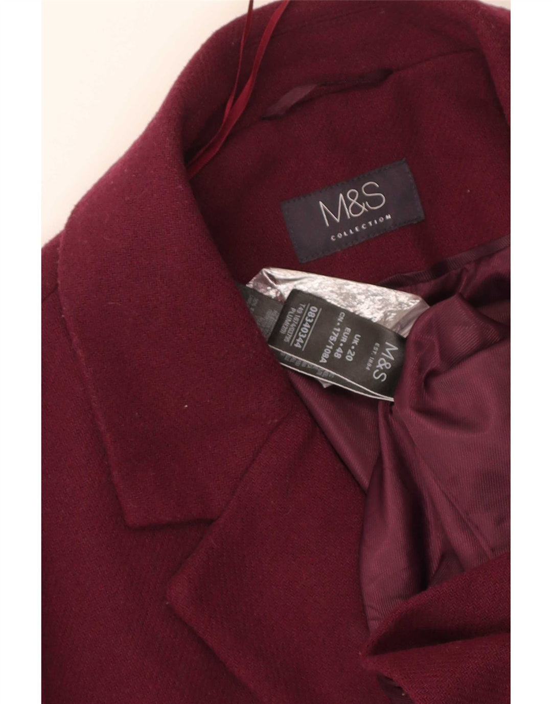 Sobretudo feminino Marks & Spencer UK 20 2XL poliéster cor de vinho