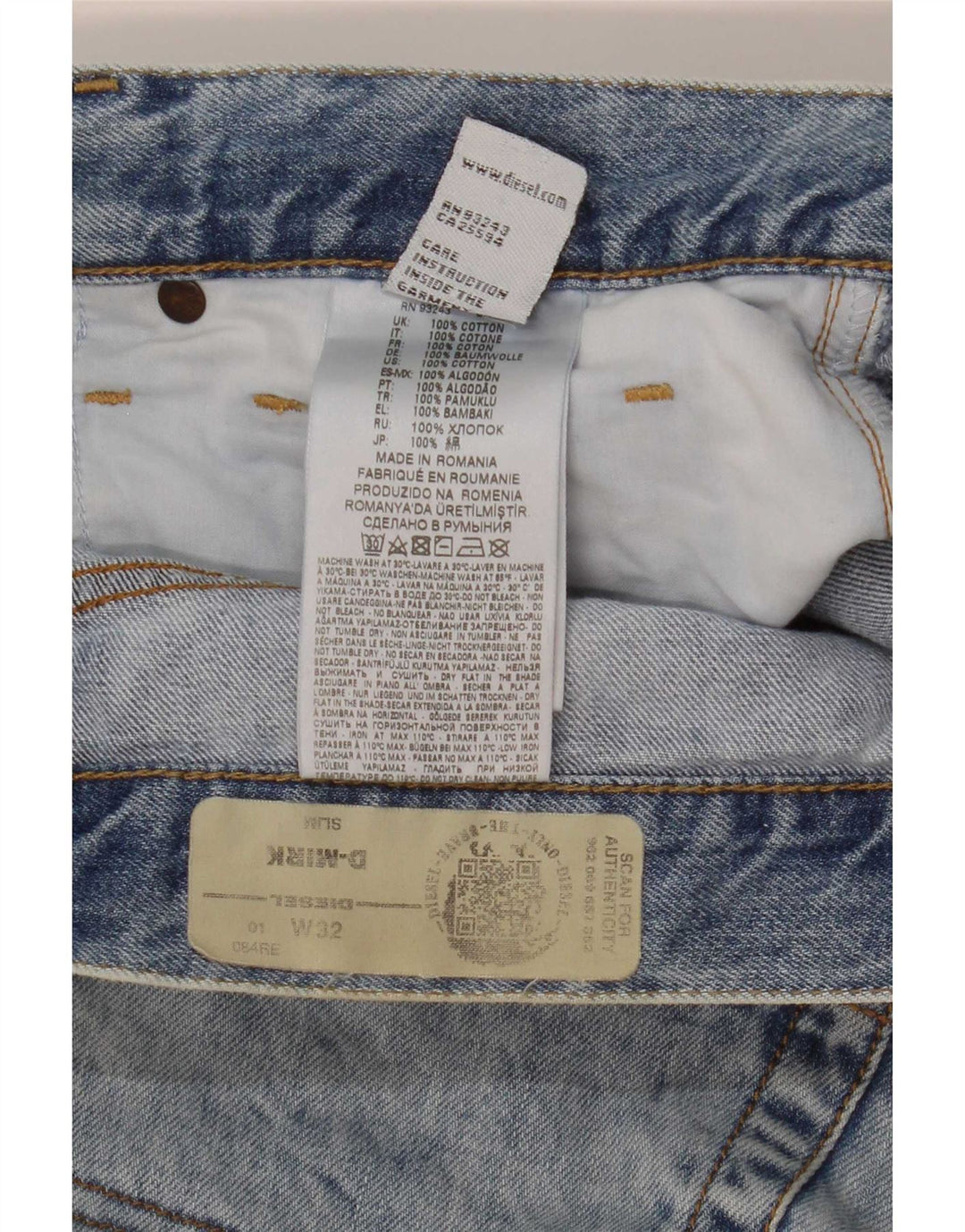 Shorts jeans masculino Diesel D-Mirk Slim W32 algodão azul médio