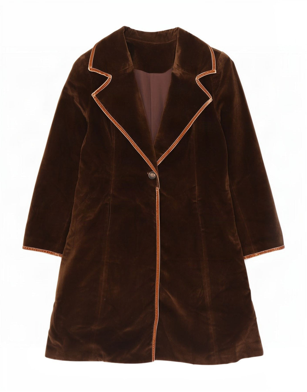 Sobretudo de veludo vintage feminino UK 12 poliéster marrom médio