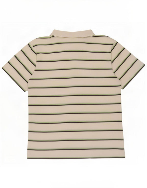 Camisa polo feminina Reebok UK 12 algodão listrado branco médio