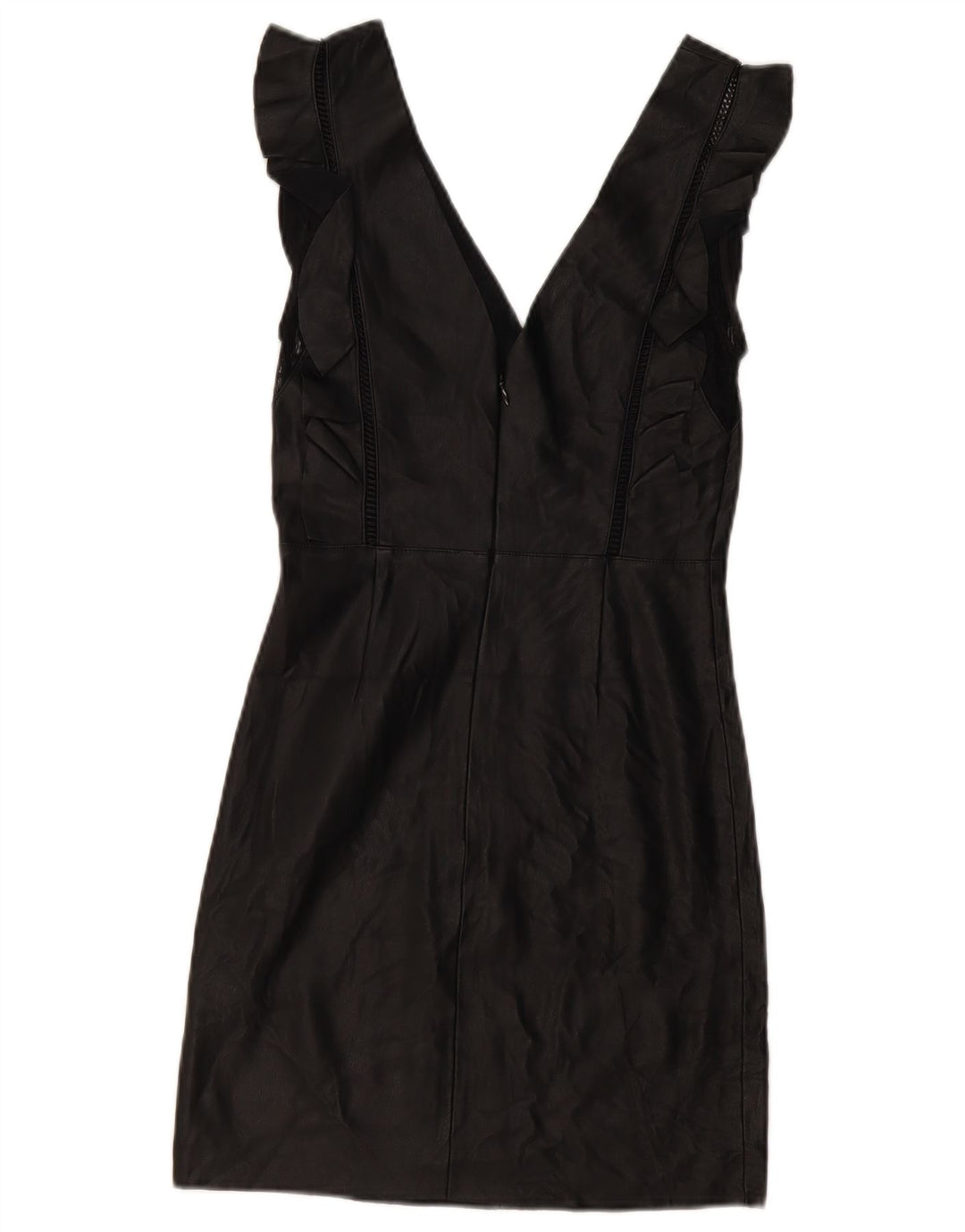 ZARA Vestido feminino sem mangas com bainha de couro Reino Unido 4 XS Preto