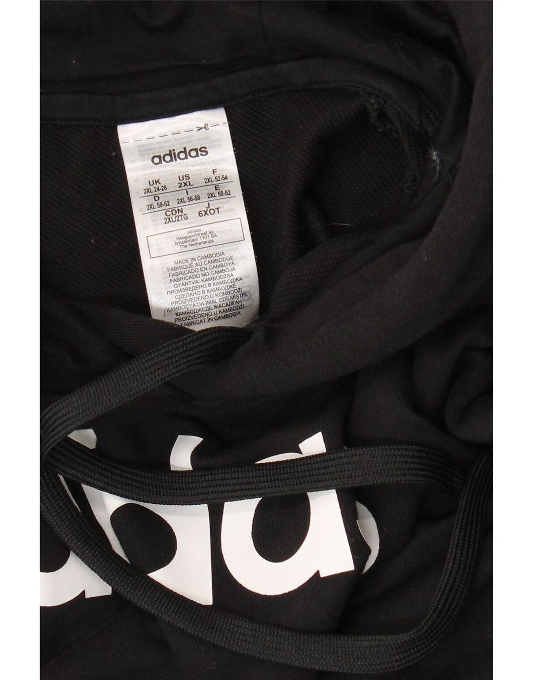 ADIDAS Womens Graphic Hoodie Jumper UK 24/26 2XL Algodão Preto