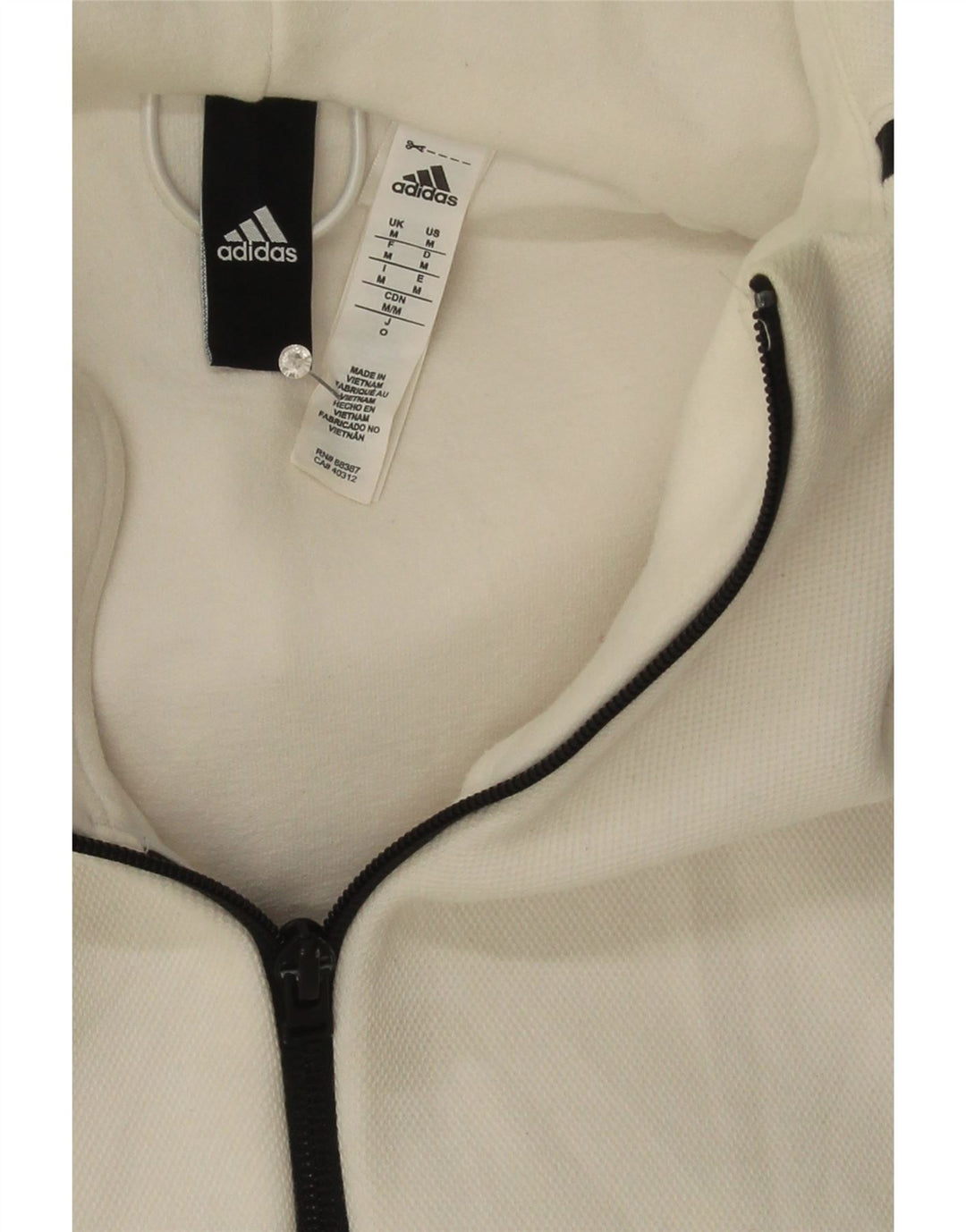 ADIDAS Mens Zip Hoodie Sweater Médio Algodão Branco