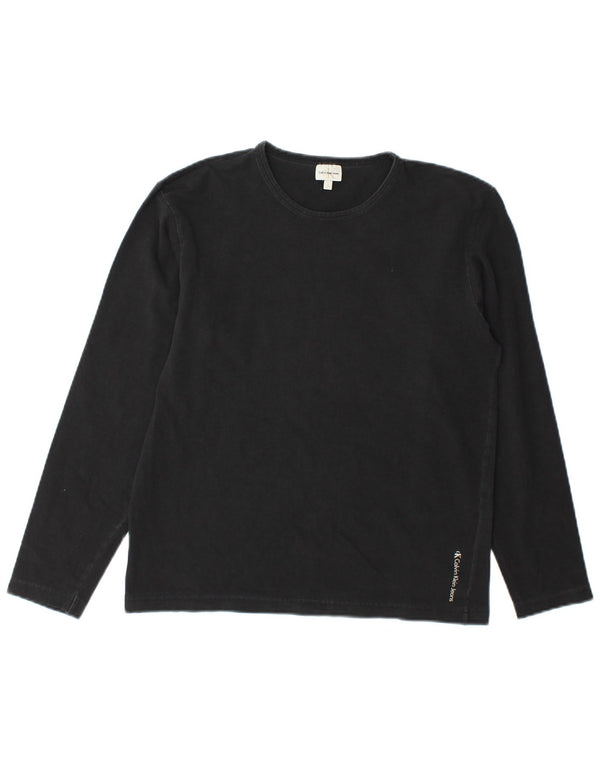 Calvin Klein Jeans Feminino Top Manga Longa Reino Unido 10 Pequeno Algodão Preto