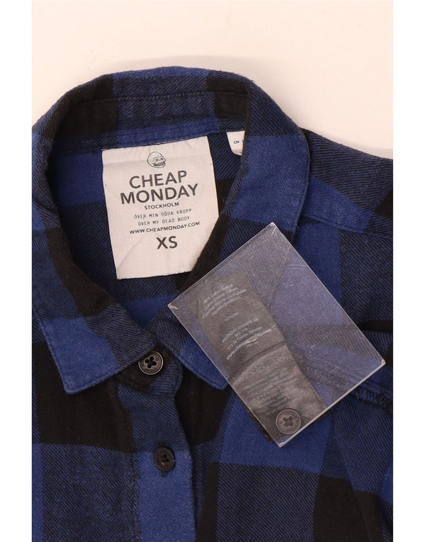 Camisa de flanela assimétrica oversized feminina barata segunda-feira Reino Unido 6 XS azul guingão