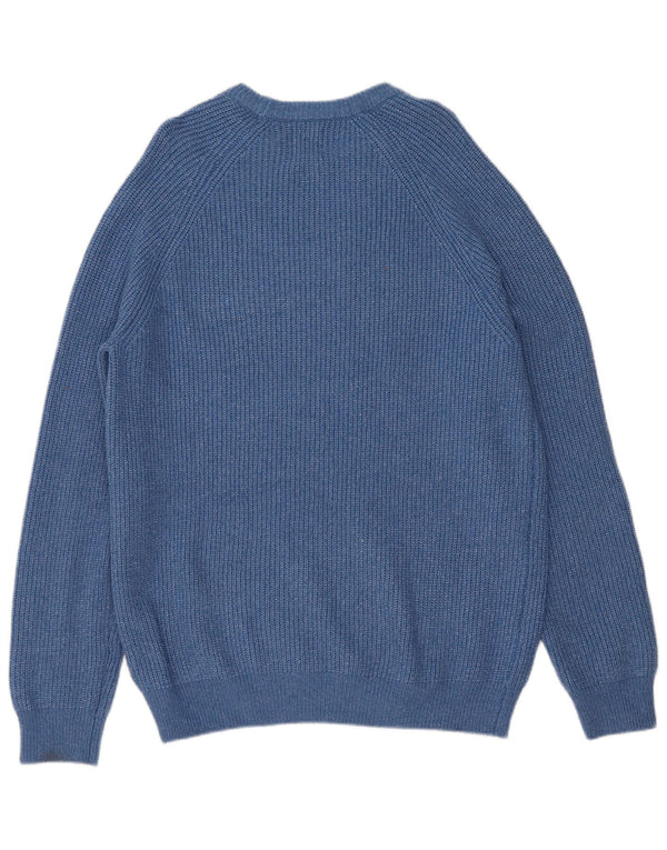 Suéter masculino Marks & Spencer com gola redonda, grande poliamida manchada de azul